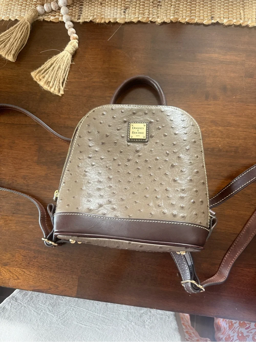 Brand new Dooney & Bourke Taupe and Brown Small Zip-Pod Backpack - Picture 2 of 4